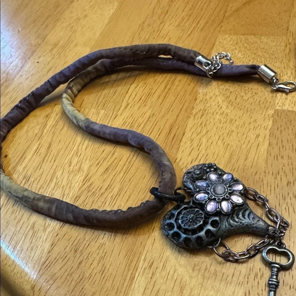Steampunk Heart Polymer clay heart neclkace